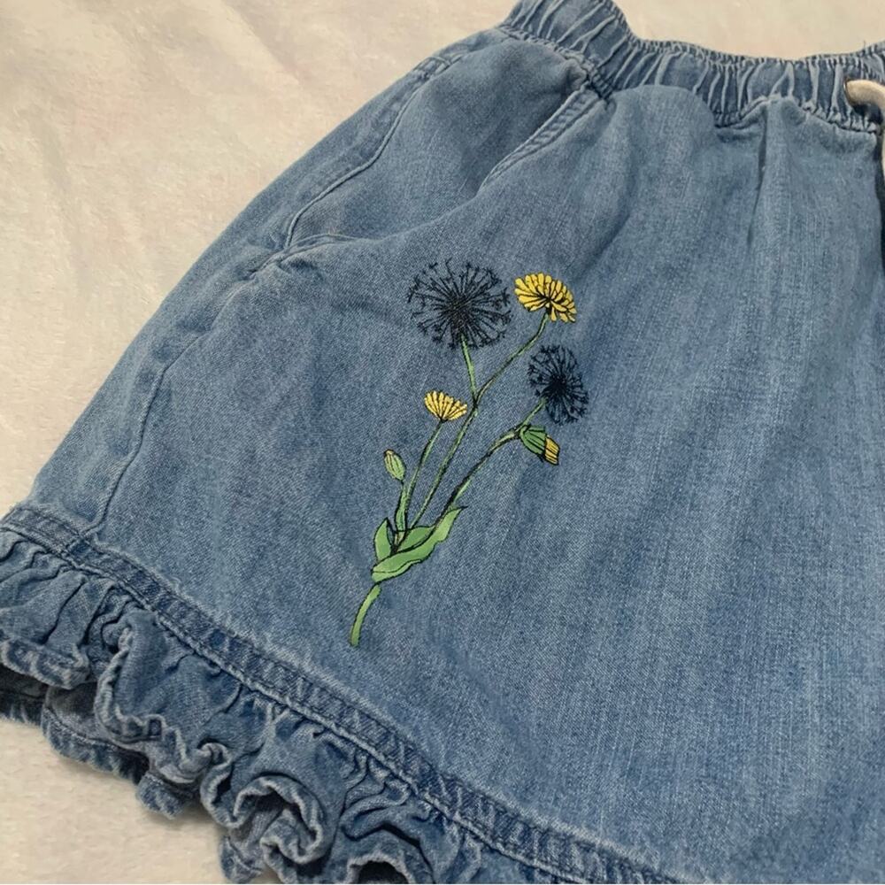 Disney size medium High Waist Blue Denim Shorts Floral Mushroom tinkerbell pull - Picture 4 of 8